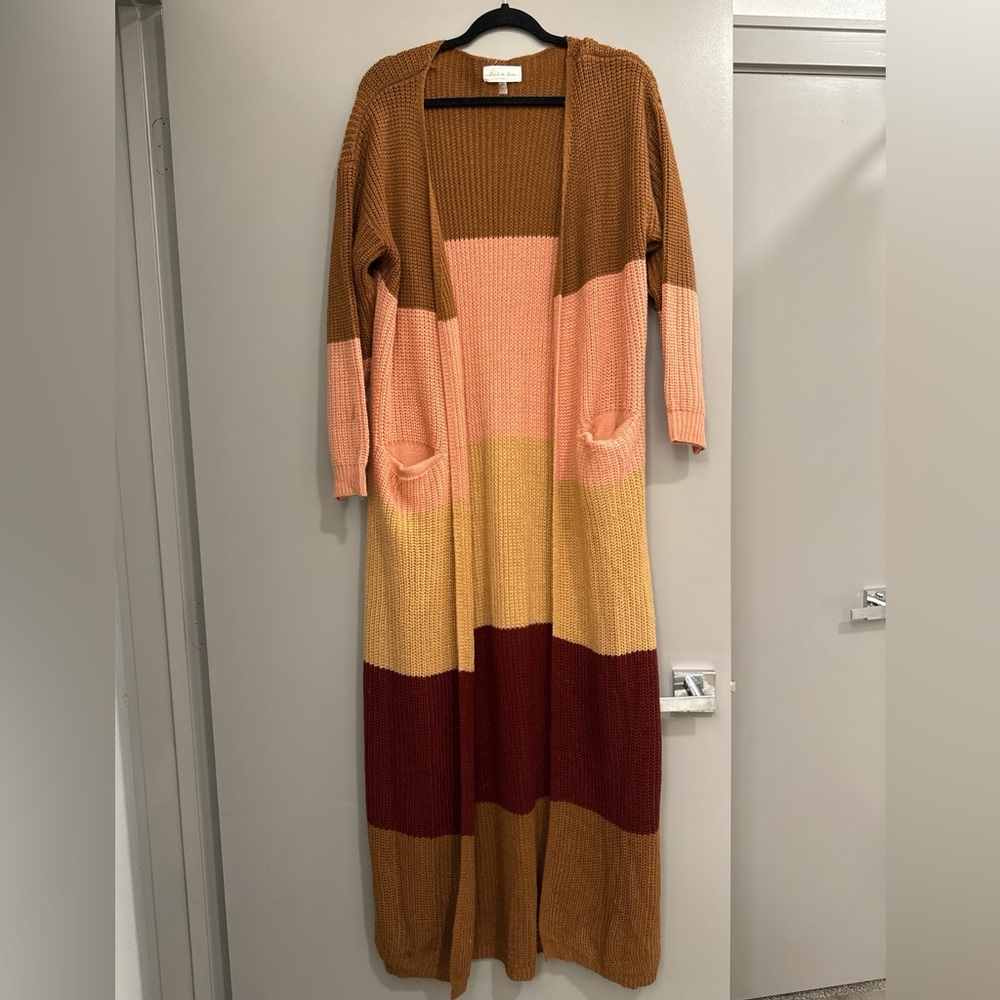 Knitted Brown Striped Floor Length Sweater